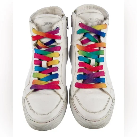Zadig & Voltaire White Sneakers with Rainbow Accents Size 9 - Picture 3 of 6